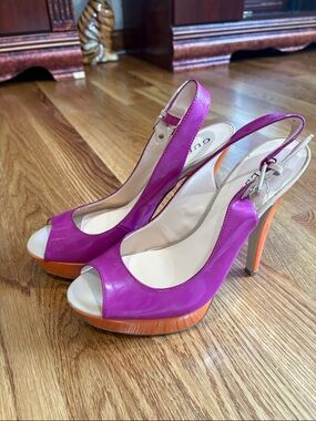 Women's WGFAYOLA Fuchsia Slingback Peep-Toe High Heels Orange Platform NWOT 9M